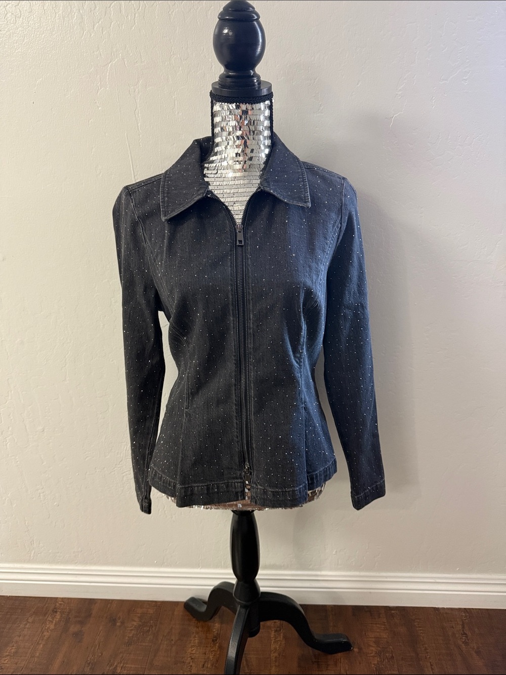 White House Black Market Black Jean Jacket with Subtle Studs